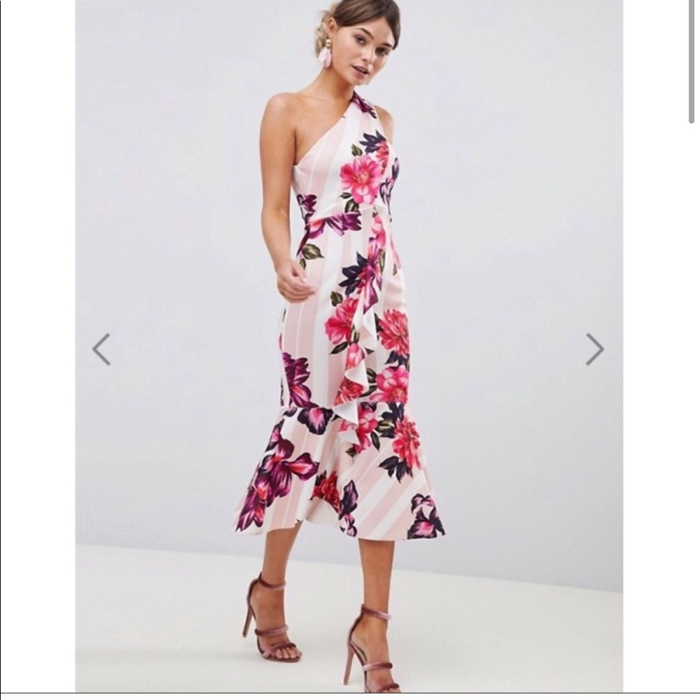 ASOS Midi Floral & Striped Print Dress